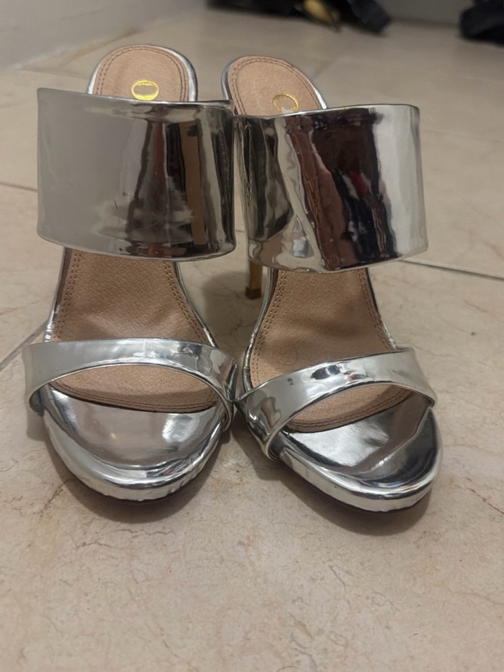 Metallic Silver High Heel Slide Sandals - Women's